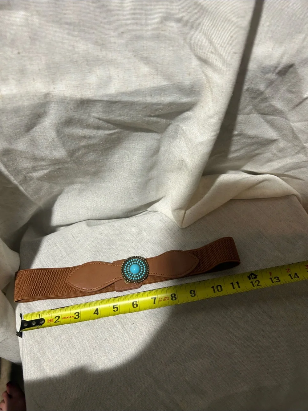 Brown Elastic Belt with Turquoise Accent size 10